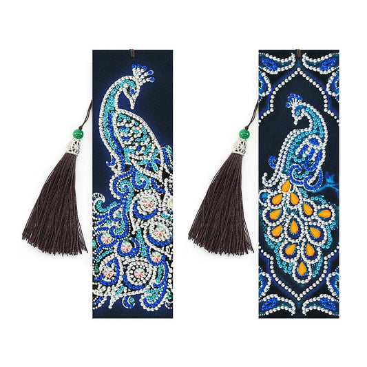 5D DIY Special Shaped Diamond Painting Leather Peacock Tassel Art Bookmarks ktclubs.com