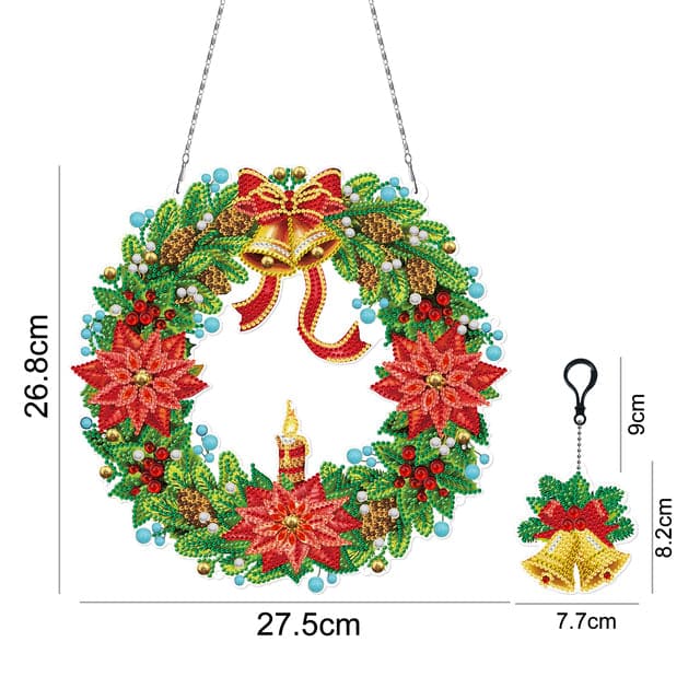 5D DIY diamond painting wreath with LED lights and keychain pendant kit shaped diamond art wall home decoration Christmas gift ktclubs.com