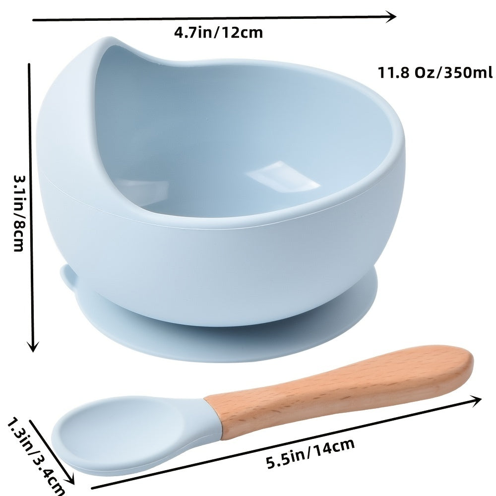 Baby Bowls With Suction - 2 Piece Silicone Set With Spoon For Babies Kids Toddlers - BPA Free Baby Led Weaning Food Plates - First Stage Self Feeding Utensils