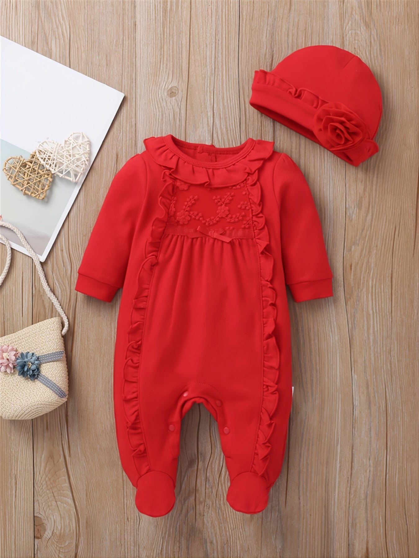 Baby Lace Bow Decor Footed Jumpsuit Baby Clothes