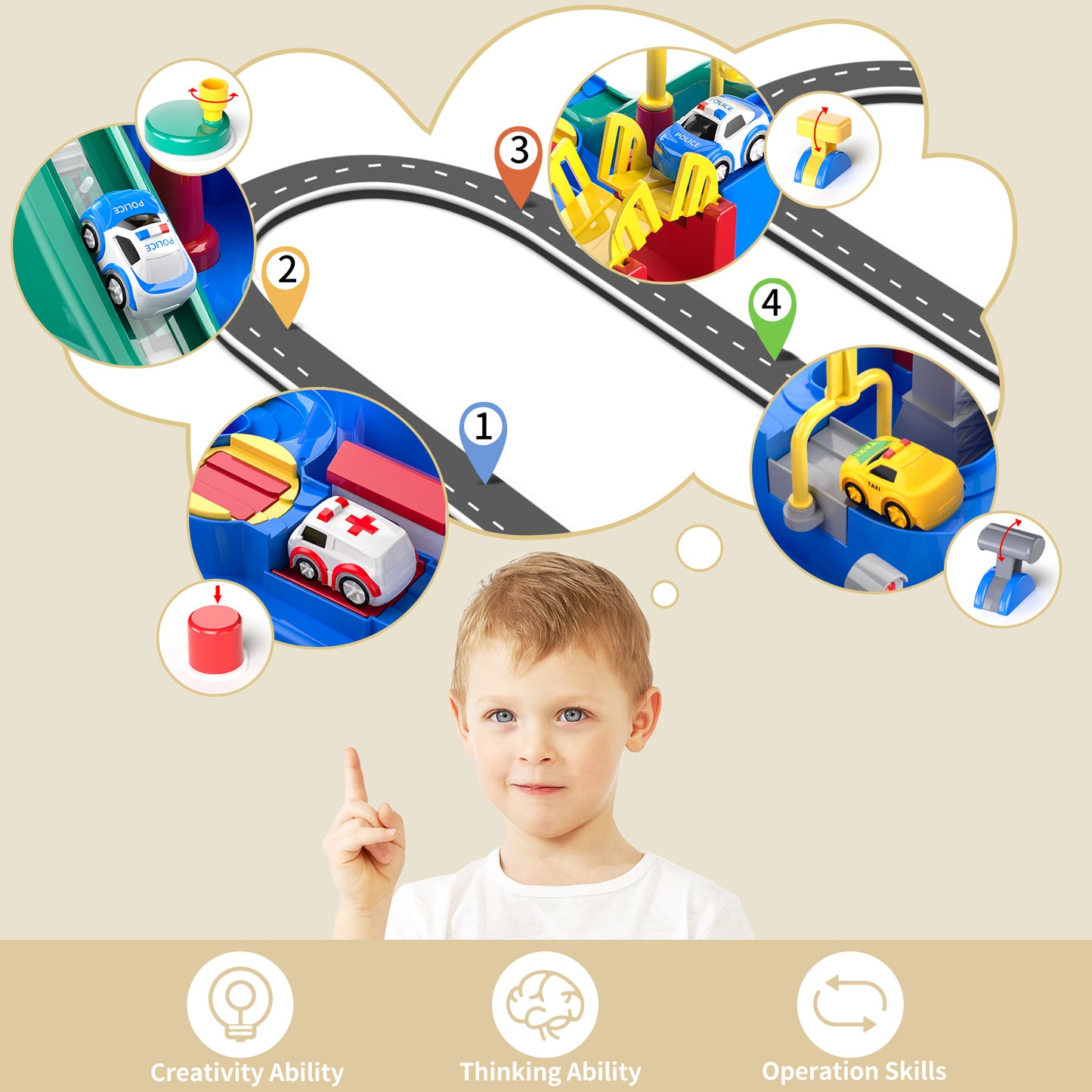 Kids Race Track Toys For Boy Car Adventure Toy For 3 4 5 6 7 Years Old Boys Girls, Puzzle Rail Car, City Rescue Playsets Magnet Toys W/ 3 Mini Cars, Preschool Educational Car Games Gift Toys