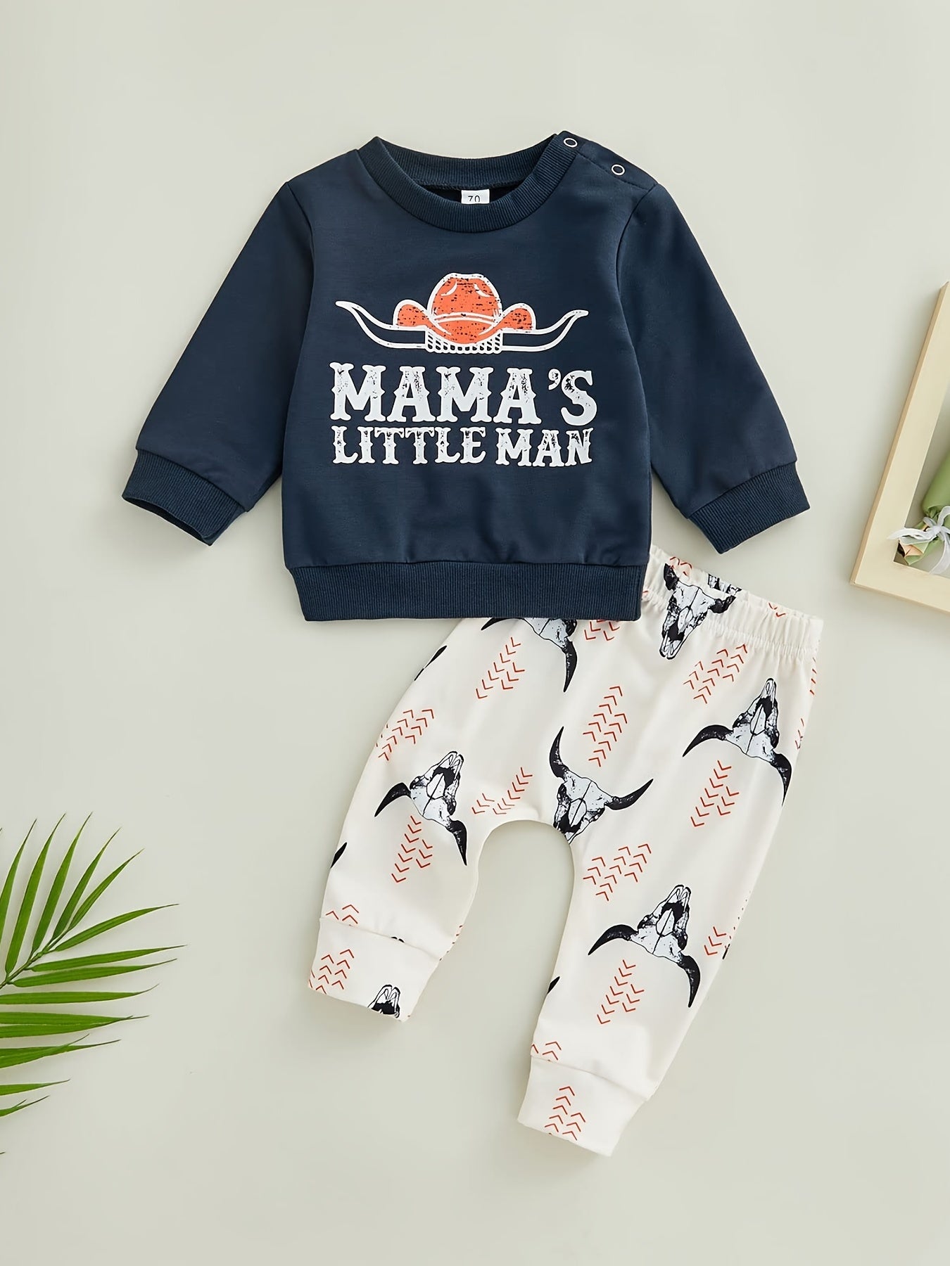 Baby Boys Pullover Sweatshirt & Matching Sweatpants With Cow Head Print Baby Clothes Fall Winter Outfits