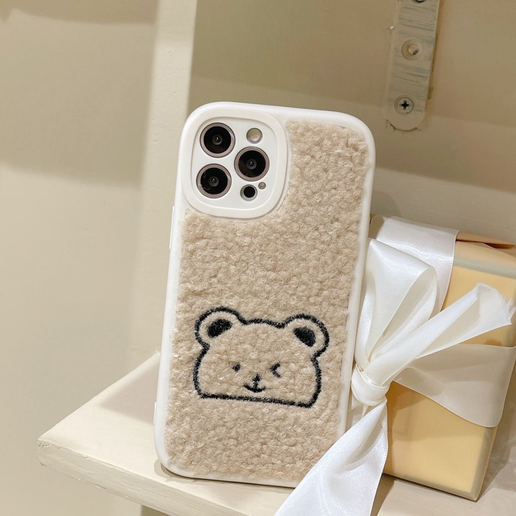 Wool Fluff Mobile Phone Case Bear Cartoon Embroidery Mobile Phone Case
