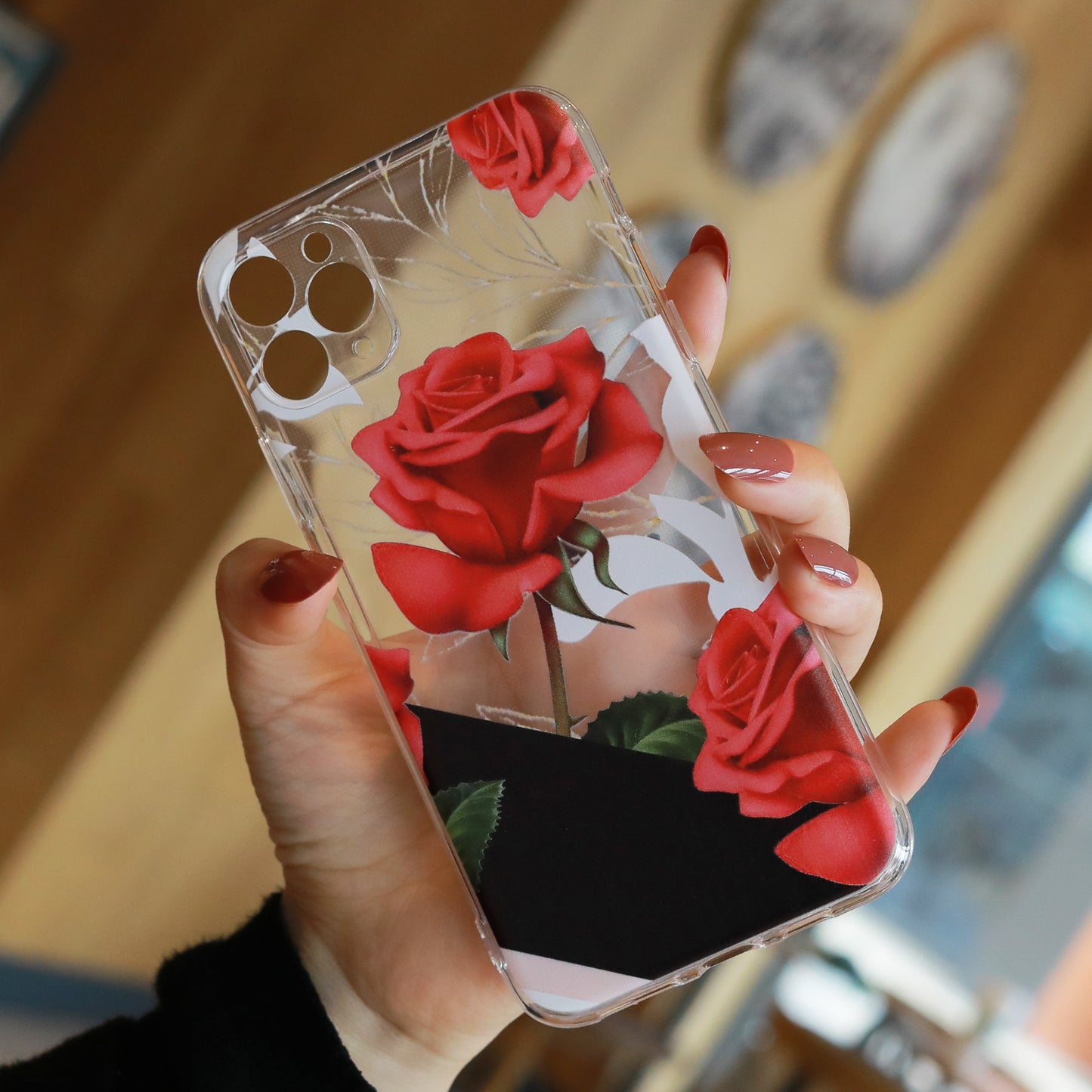 Rose Floral Print Clear Phone Case Phone Cover