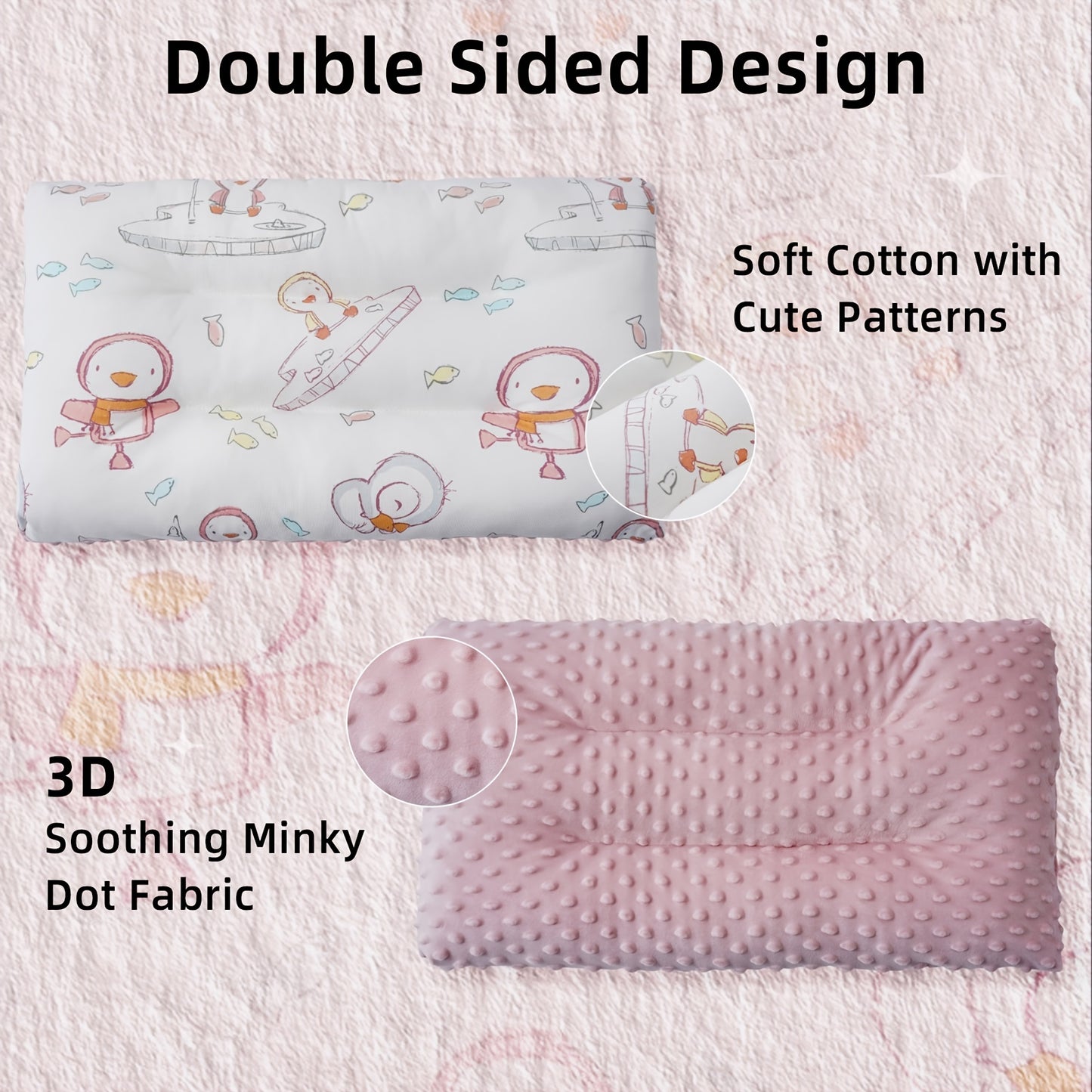 Children's Pillow Double Sided Cotton And Fabric Super Soft Baby Sleeping Pillowergonomically Designed Machine Washable