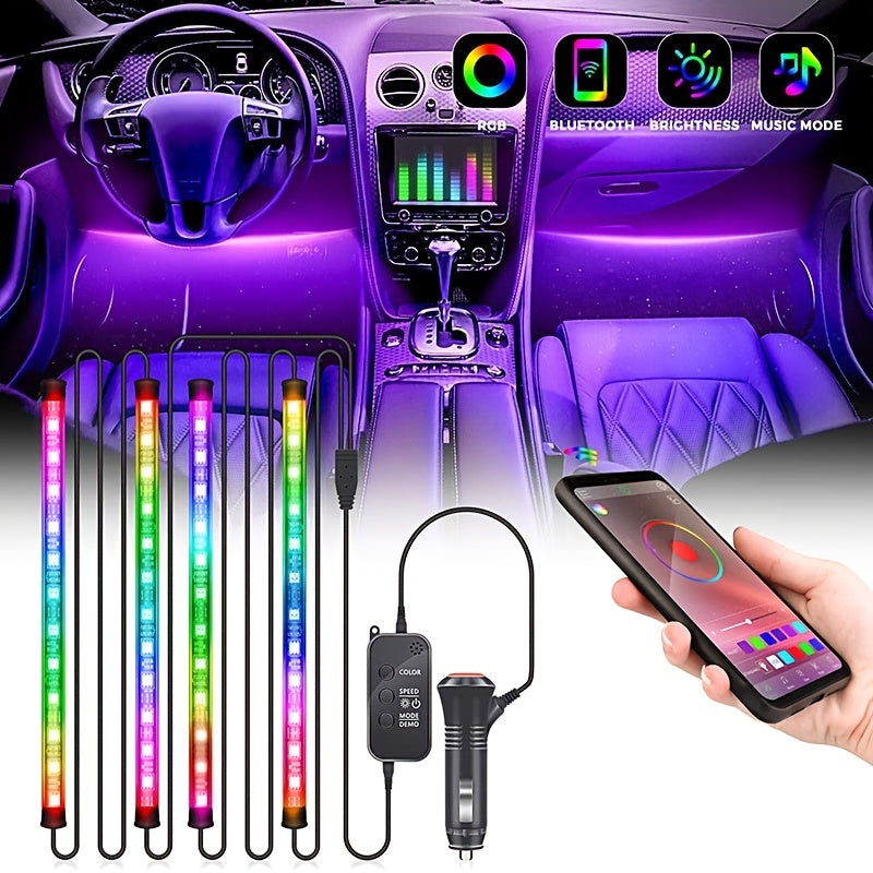 LED Lights For Car, Car LED Lights Car Accessories, App Control With Remote, Music Sync Interior Car Lights, DIY, Under Dash RGB LED Strip Lights For Car, Truck (12V DC With Charger)