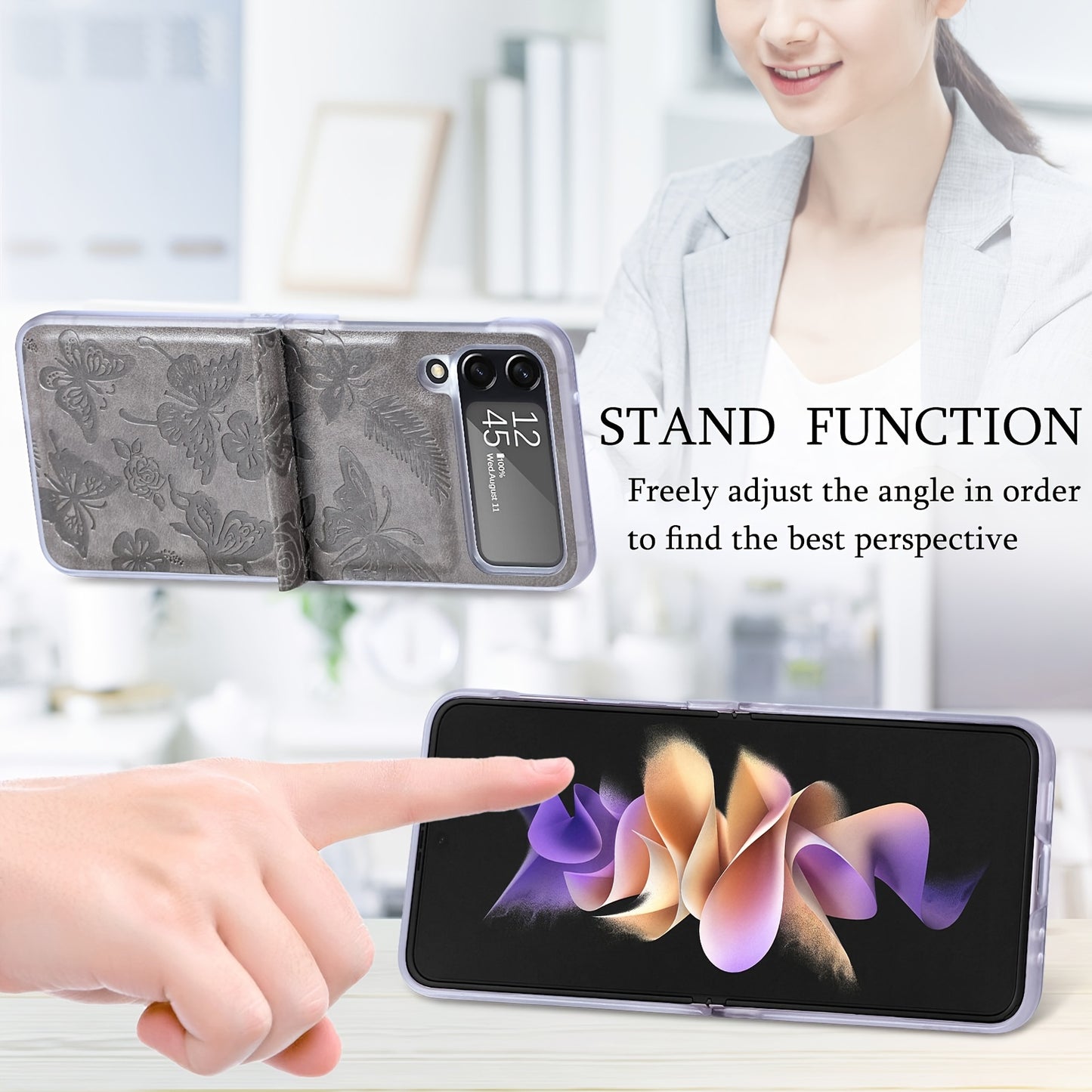 Lovely Butterfly Siamese PU Full Cover, Transparent PC Upper And Lower Protective Case, Phone Case
