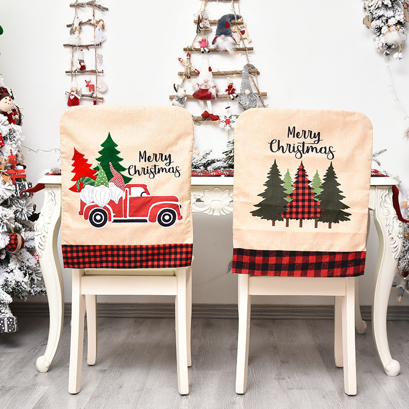 1pc Print Christmas Linen Chair Cover, Chair Cover For Dining Room, Christmas Decorations