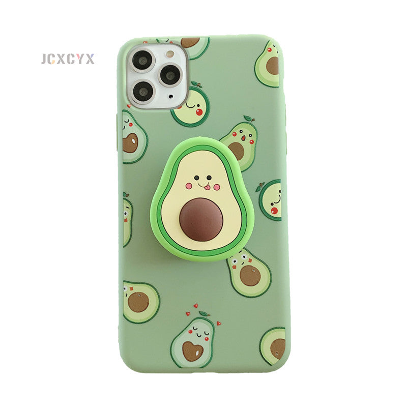 3D Luxury Cute Cartoon Fruit Avocado Soft Silicone Phone Case  With Bracket