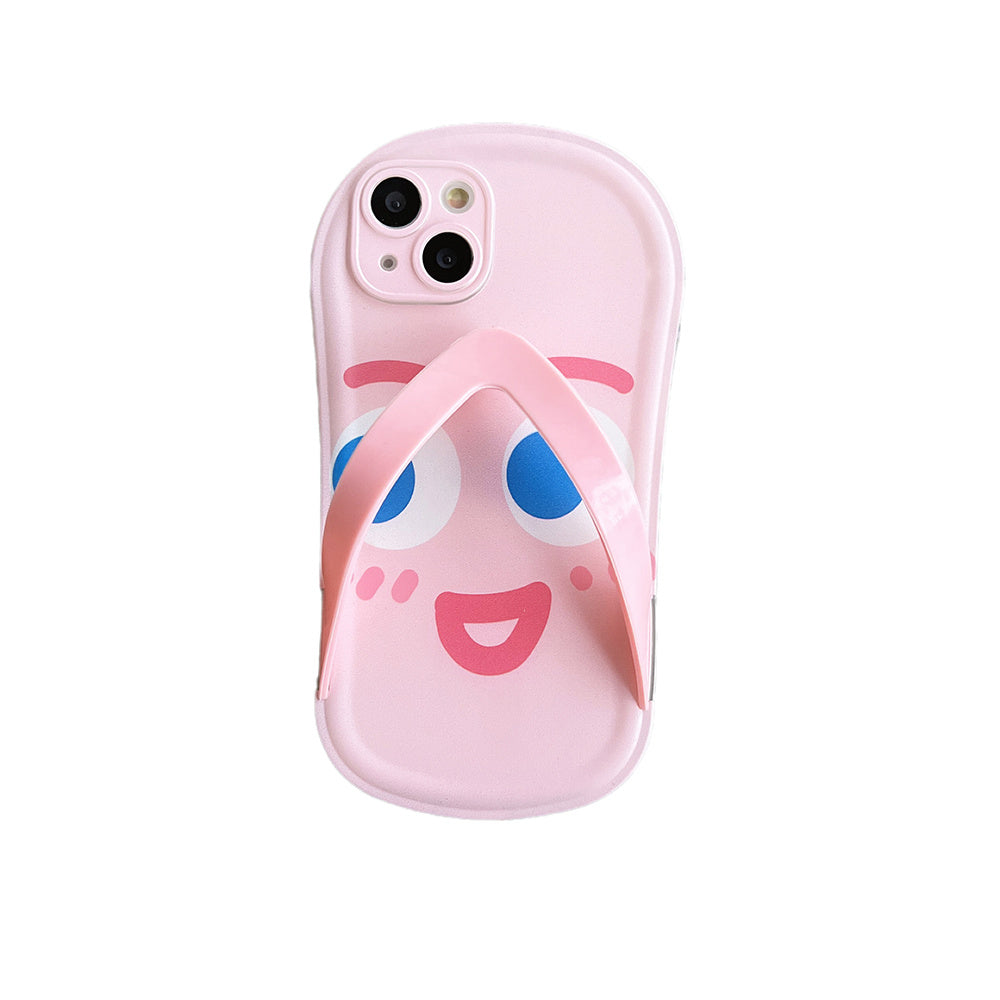 Slipper Shaped Pink Happy  Face Emoticon Pattern Mobile Phone Case