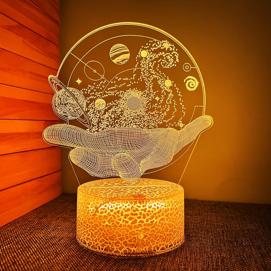 1pc Creative 3D Night Light, Universe In Palm, USB Atmosphere Desk Lamp, With Touch Button, 6.69"x5.47"
