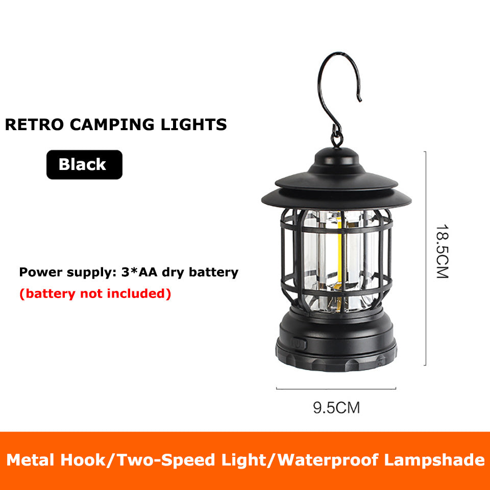 Portable Retro Camping Lantern Battery/USB Rechargeable Handle Flashlight