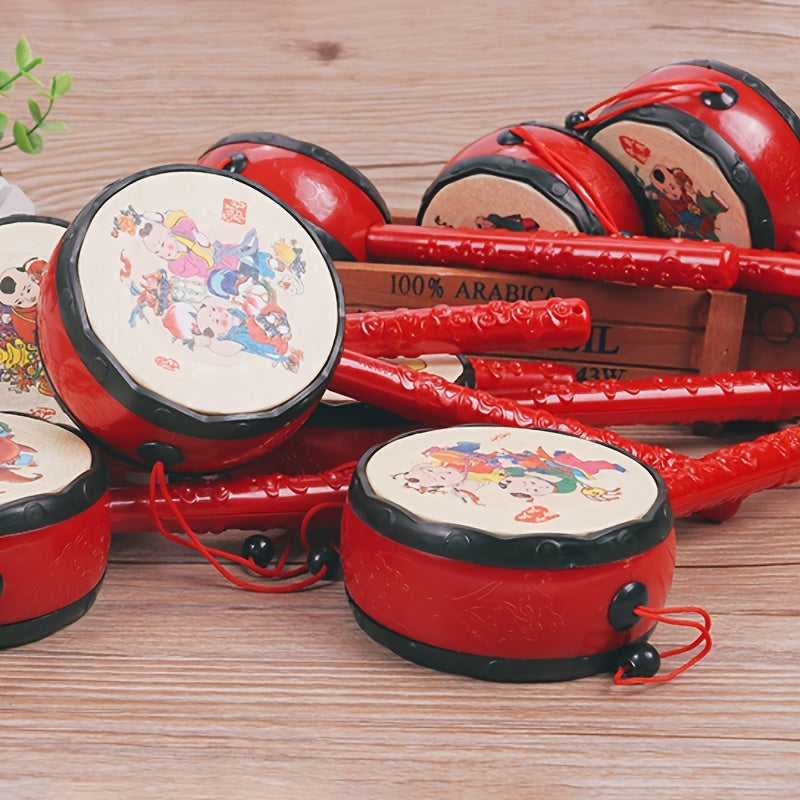 Traditional Chinese Style Auspicious Rattle Baby Hand Drum Baby Imitation Wooden Paper Drum Stall Temple Fair Toys