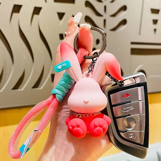 Lovely Cartoon Gradient Rabbit Puppet Car Keychain