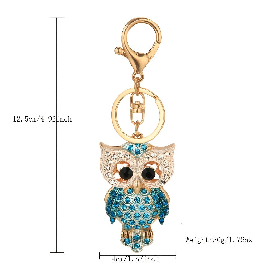 Key Chain For Women , Cute Owl Keychain Sparkling Rhinestones Pendant Metal Key Stylish Jewelry Accessory Gift