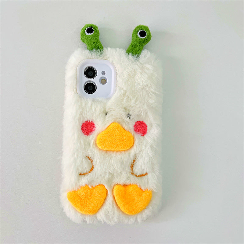 1pc Autumn & Winter Plush Duck Monster Shape All-inclusive Phone Protective Case