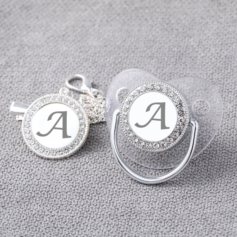 Baby Pacifier With Pacifier Clips And Anti-dust Cover Silver Transparent Letters