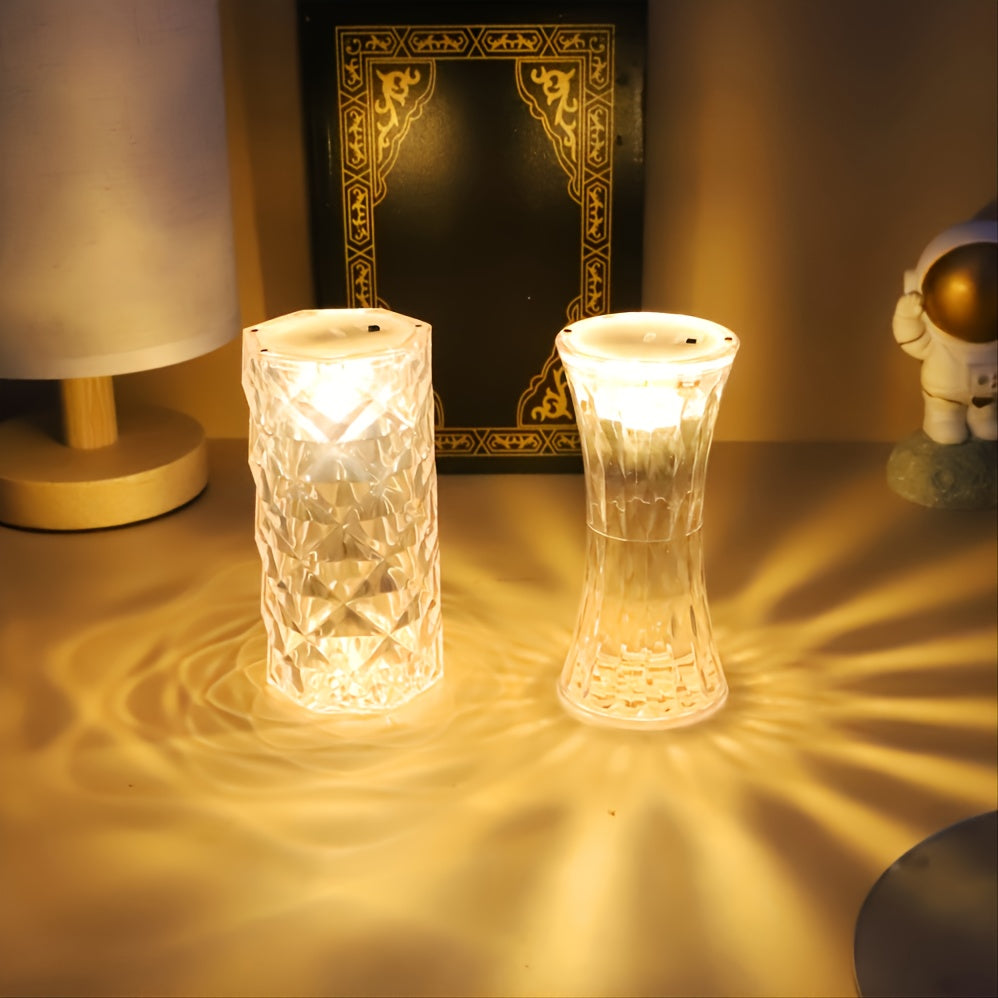 1pc Mini Projection Light, Rose Petal Crystal Desk Lamp, Bedside Lamp, Suitable For Bar Bedroom Decoration