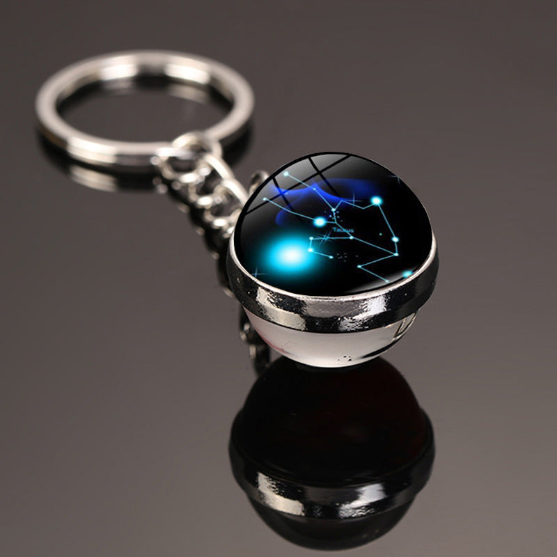 Keychain-12 constellation style glass ball
