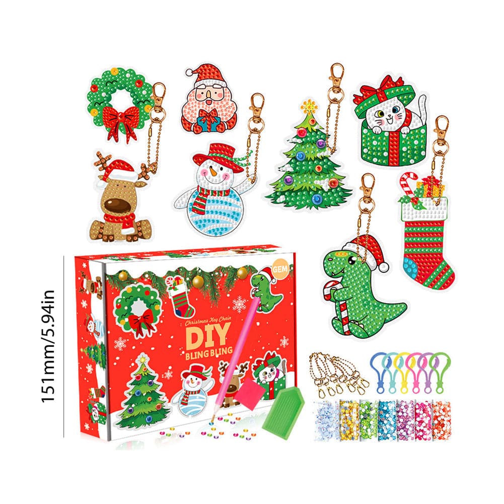 8pcs DIY Christmas Box Acrylic Diamond Painting Keychain Kits ktclubs.com