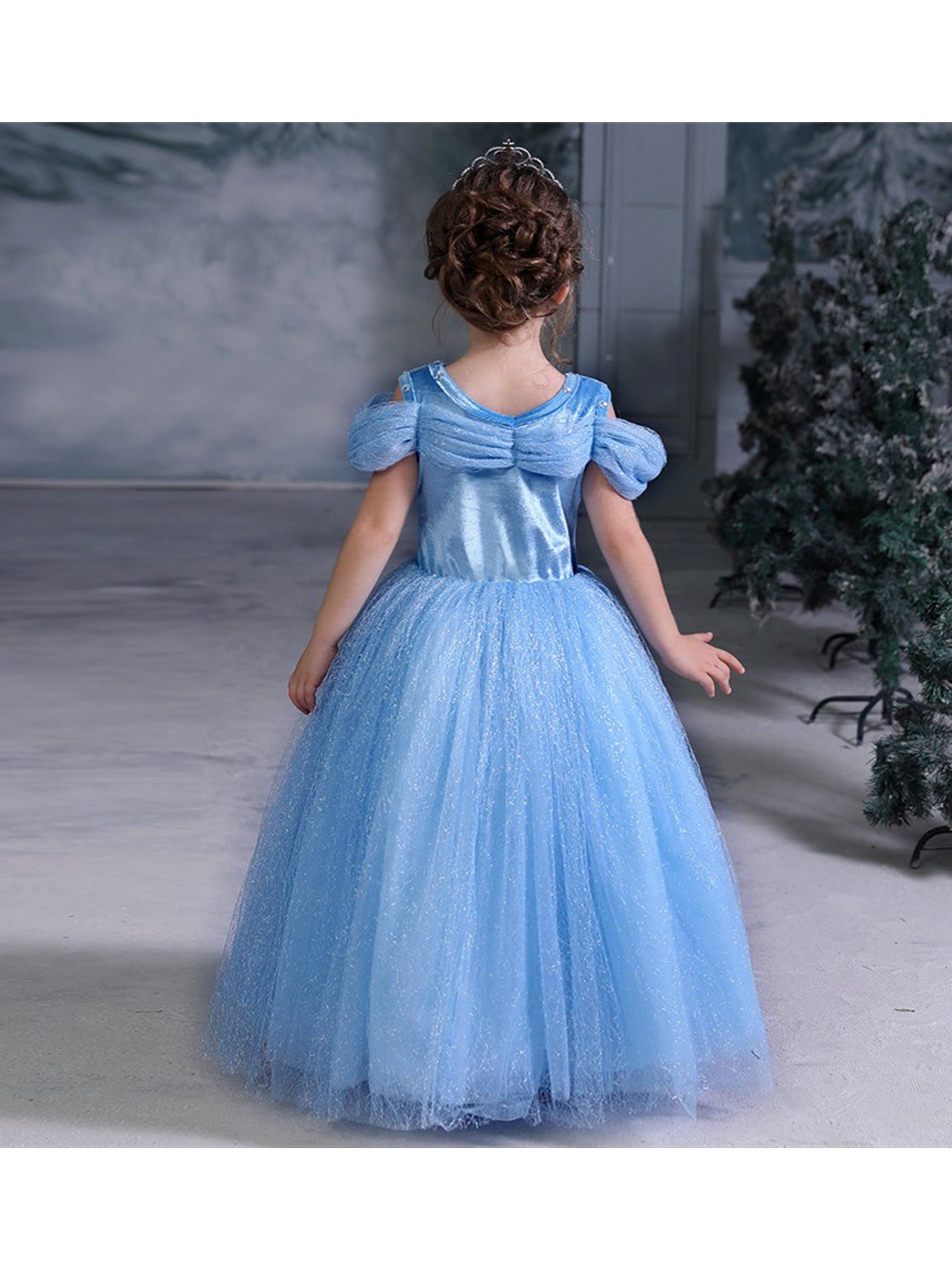 9pcs Girls Cinderella Princess Dress Costume, Jewelry, Gloves, Crown & Princess Wand