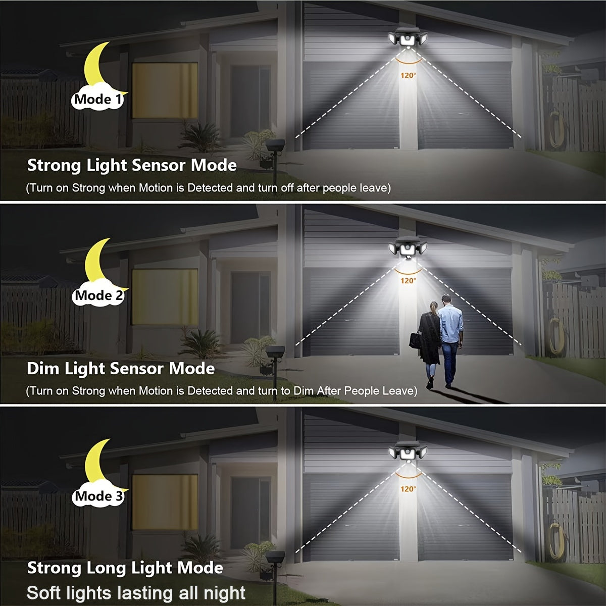 Solar Powered Outdoor Lights Waterproof 3 Heads Motion Sensor Light LED 74SMD High Brightness Sensitive PIR Inductor Garden Wall Lamp