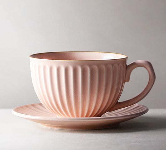 Pink Pottery Coffee Cups, Cappuccino Coffee Mug, Latte Coffee Cup, White Tea Cup, Ceramic Coffee Cup, Coffee Cup and Saucer Set
