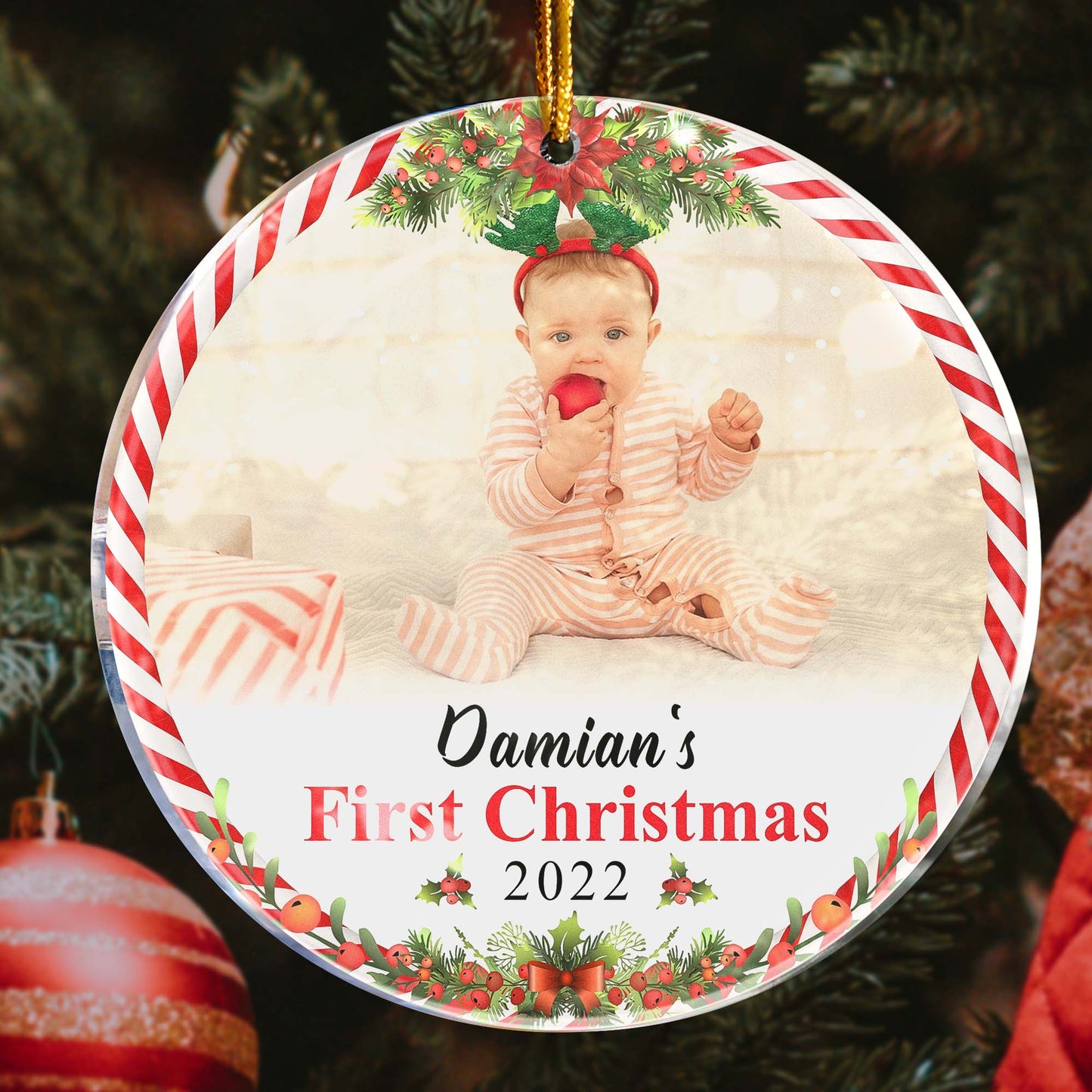 Baby Christmas - Personalized Circle Acrylic Ornament - Christmas Gift For Newborn Baby, New Baby, Baby Boy, Baby Girl