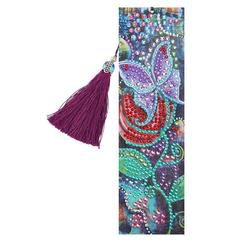 Butterfly DIY Special Shaped Diamond  Leather Tassel Bookmark ktclubs.com