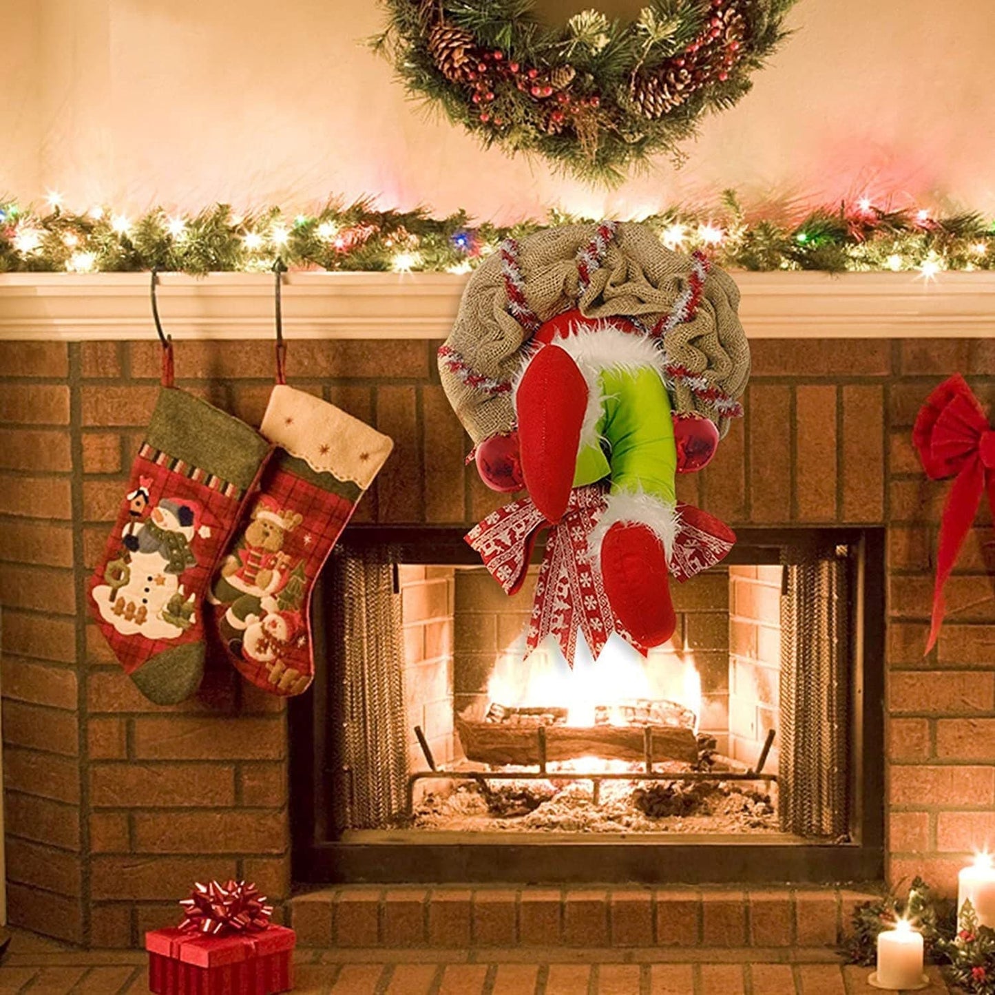 Christmas Elf Leg Garland Christmas Burlap Wreath Holiday Decoration ktclubs.com