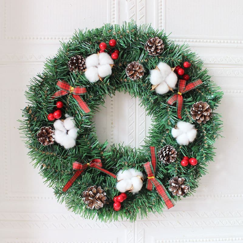 Christmas Wreath Cotton Bow Pine Cone Decoration Wreath ktclubs.com