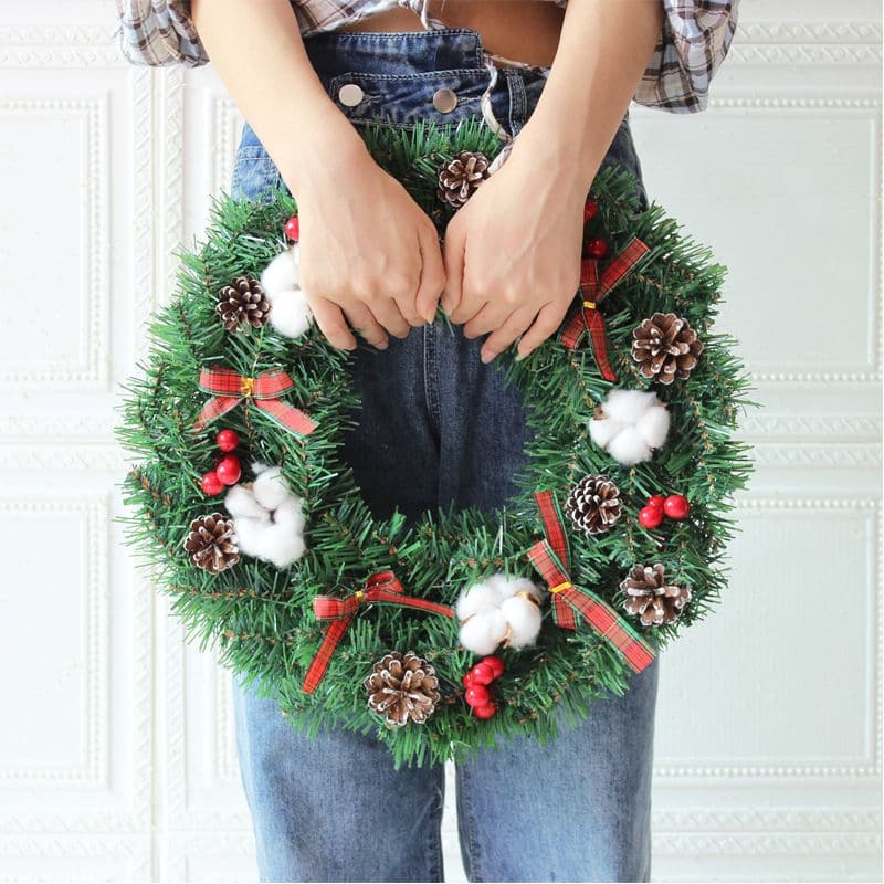 Christmas Wreath Cotton Bow Pine Cone Decoration Wreath ktclubs.com