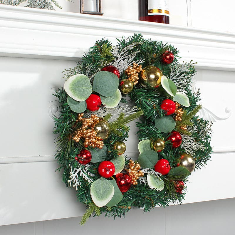 Christmas ball wreath wall decoration simulation red apple string wreath simulation pine needles door hanging props ktclubs.com