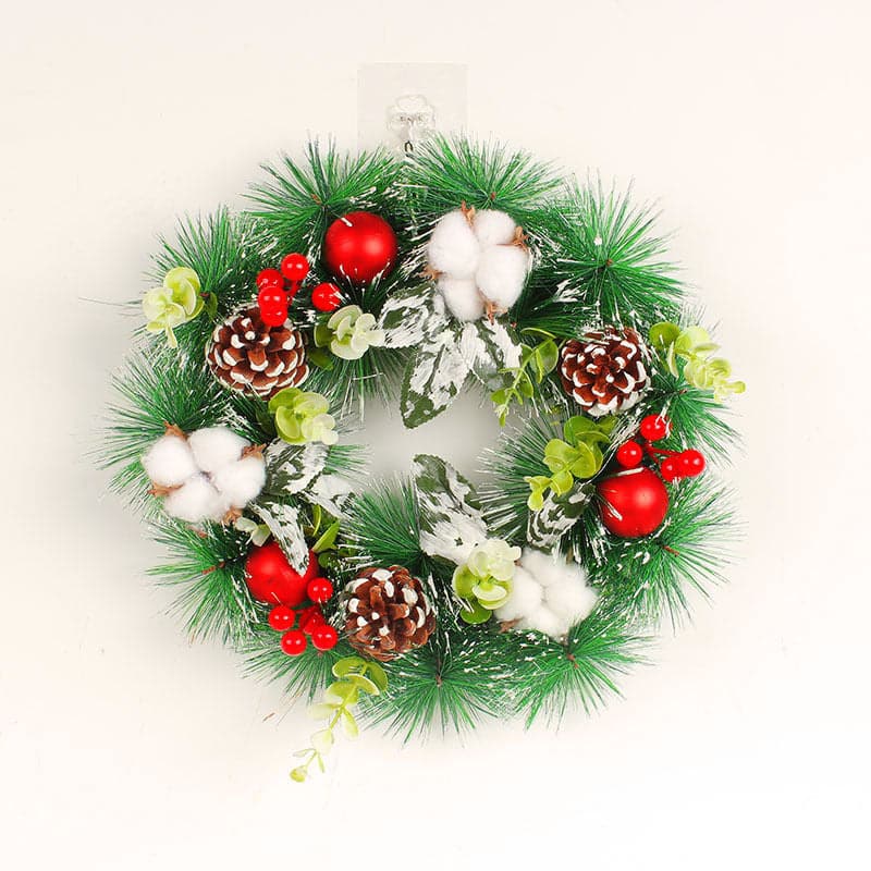 Christmas cotton pine cone wreath door wreath Christmas ball wreath window decoration props holiday cane wall hanging ktclubs.com