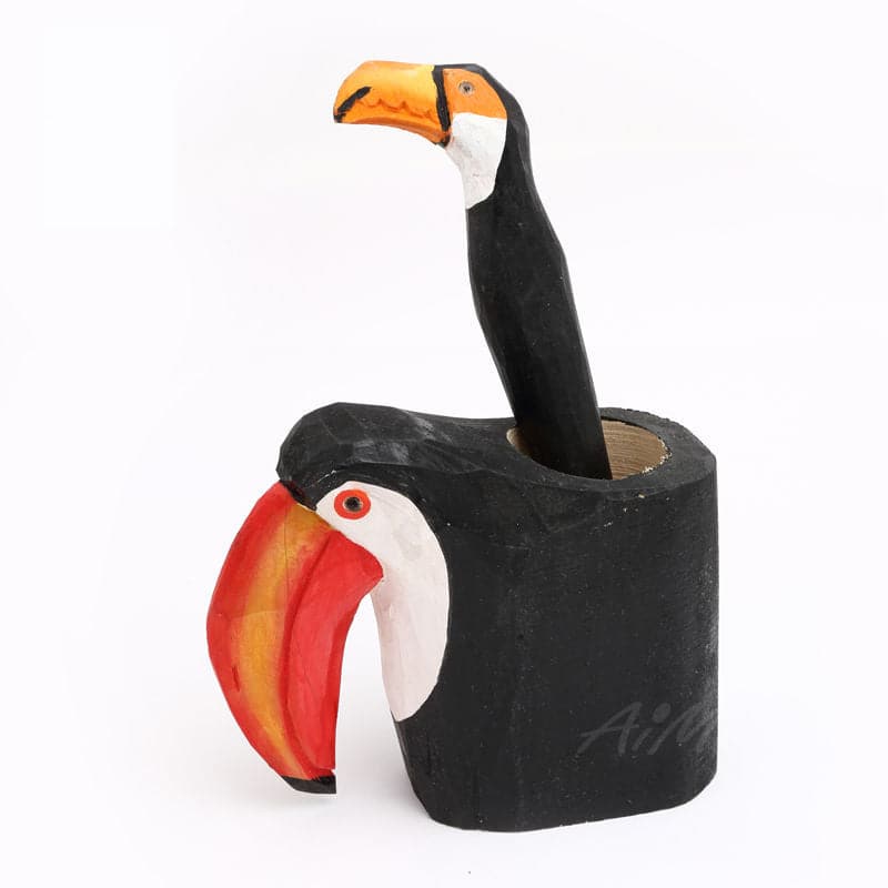 Creative wood carving animal flamingo pen holder art pure wood pen holder ornament handicraft ktclubs.com