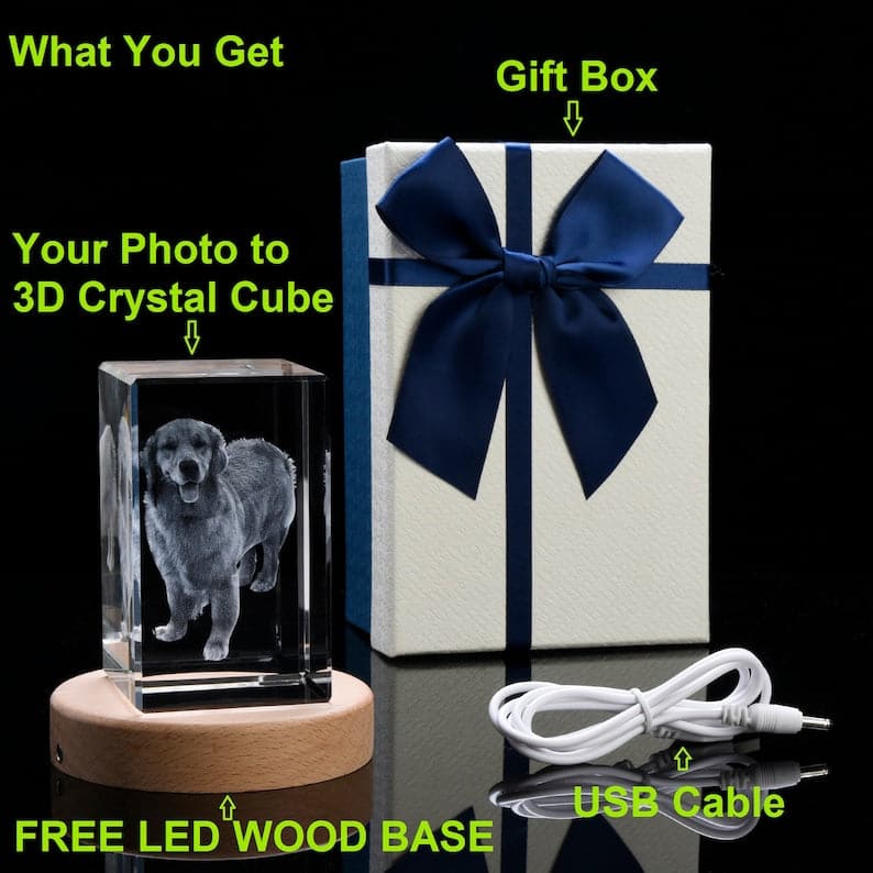 Custom 3D Crystal Photo Gift, Personalized 3D Photo Engraved Crystal Cube, Pet Loss Gift, Dog Portrait Custom, Christmas Gift, New Year Gift ktclubs.com