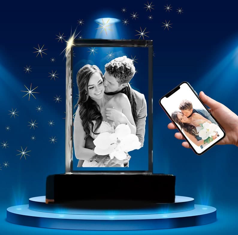 Custom Crystal 3D Photo Tower with LED Base • Crystal Photo Block for Anniversary Gift • Personalized Rectagle Crystal for Gift ktclubs.com