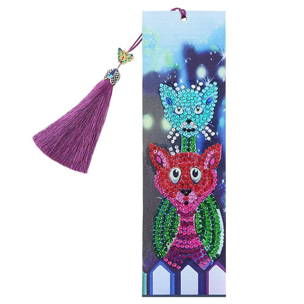 DIY Cute Cat Special Shaped Diamond Leather Bookmark with Tassel ktclubs.com
