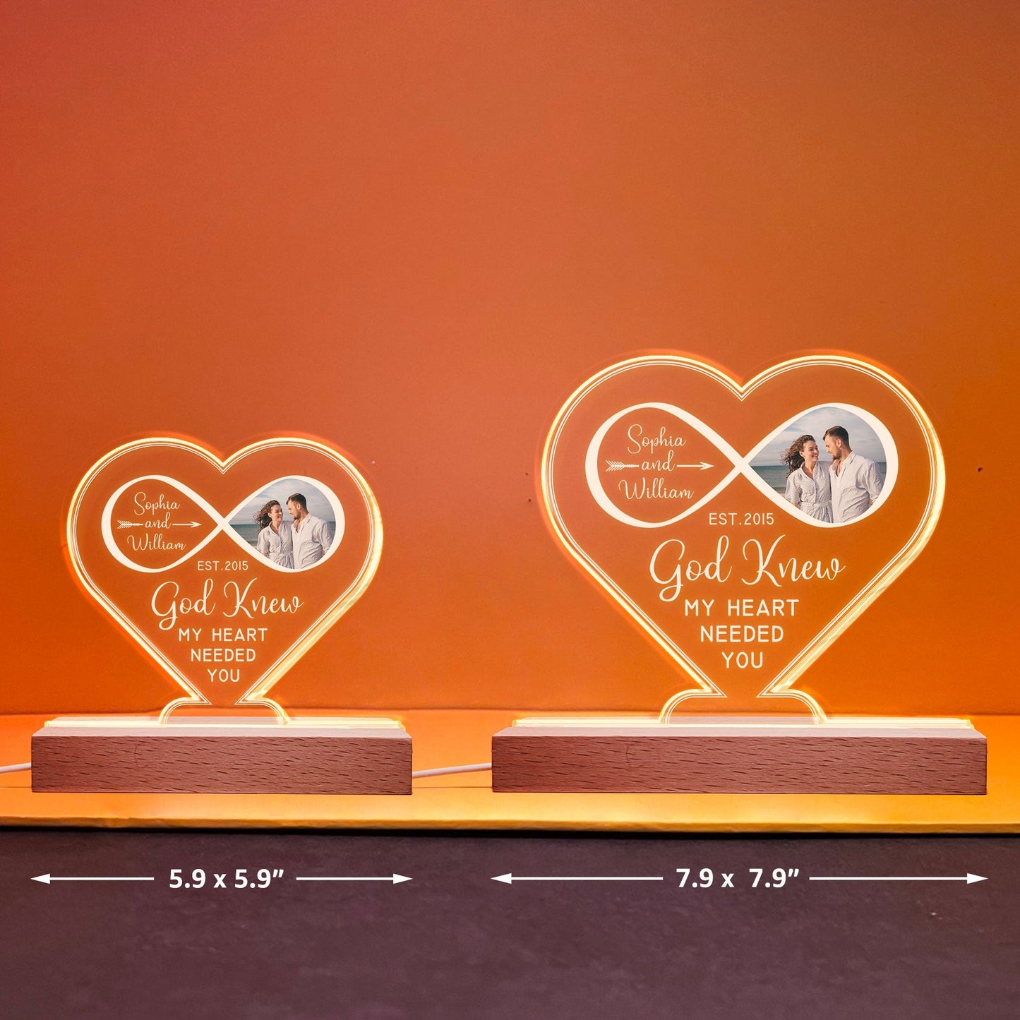 3D LED Light - Wooden base can be customised with a picture for a loved one
