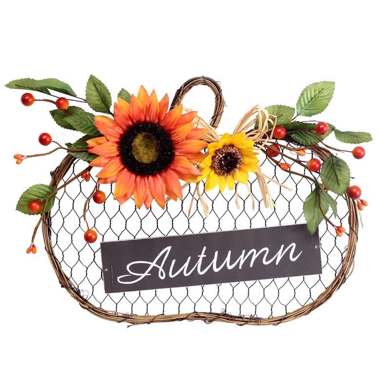 Harvest Halloween Home Decorations LED Autumn Sunflower Iron Mesh Wooden Plaque Simulated wreath ktclubs.com