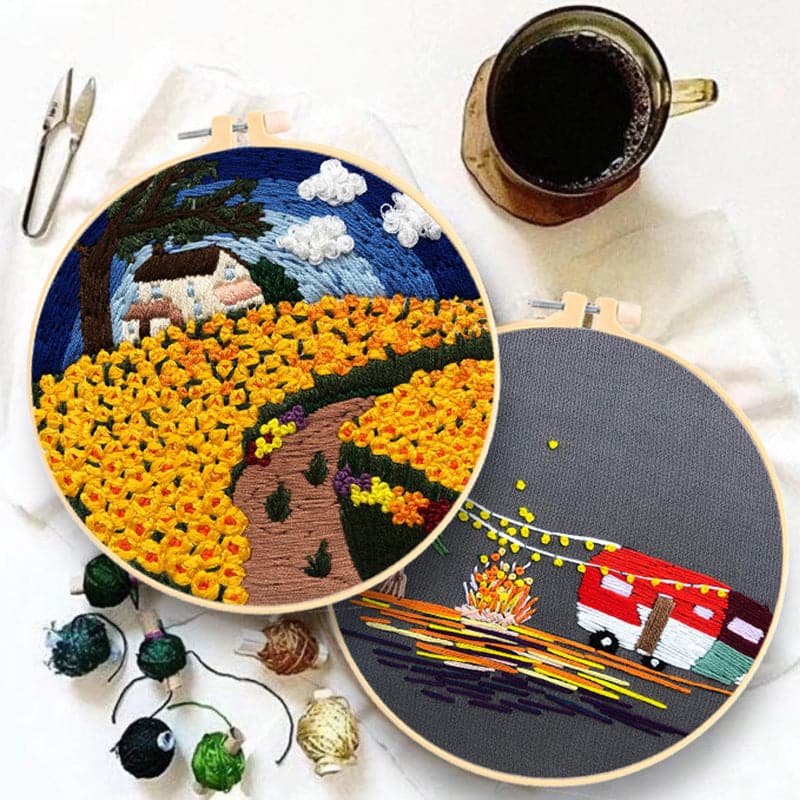 "House in a Field of Flowers" - Embroidery ktclubs.com
