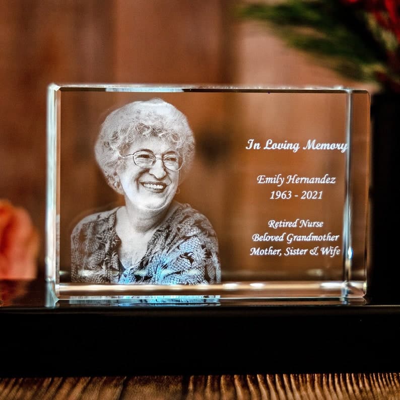 Memorial Plaque, Remembrance Gift, Sympathy & Mourning, Custom Picture, Laser Etched Glass, Honor Loved Ones | 3D Photo Crystal Rectangle ktclubs.com