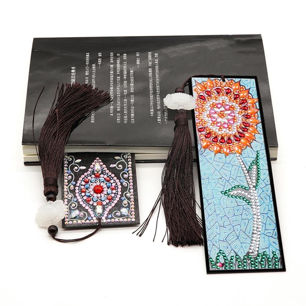 One Flower Leather DIY Special Shape Diamond Painting Tassel Bookmark Craft ktclubs.com