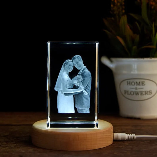 Personalized 3D Crystal Photo Gifts, Custom Crystal 3D Photo Cube with LED Base, Laser Engraved 3D Crystal Picture Block, Wedding Gift ktclubs.com