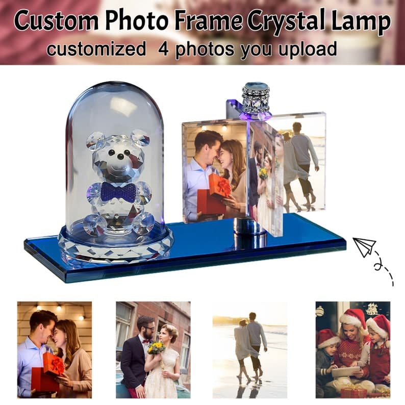 Personalized 3D Rotate windmill Light crystal photo frame Lamp Custom Valentine's Day gift photo album heart frame windmill crystal ktclubs.com