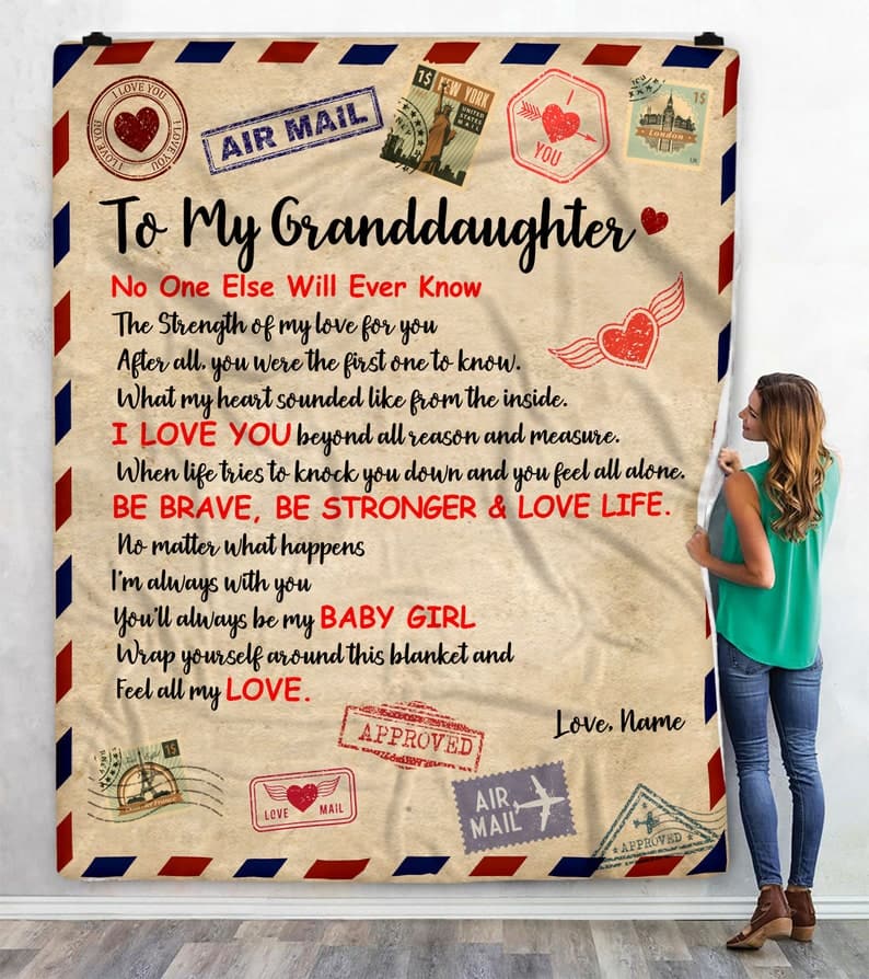 Personalized Air Mail Letter To My Granddaughter Throw Blanket, Be Strong, Be Brave And Love Life, To My Granddaughter Blanket From Grandma ktclubs.com