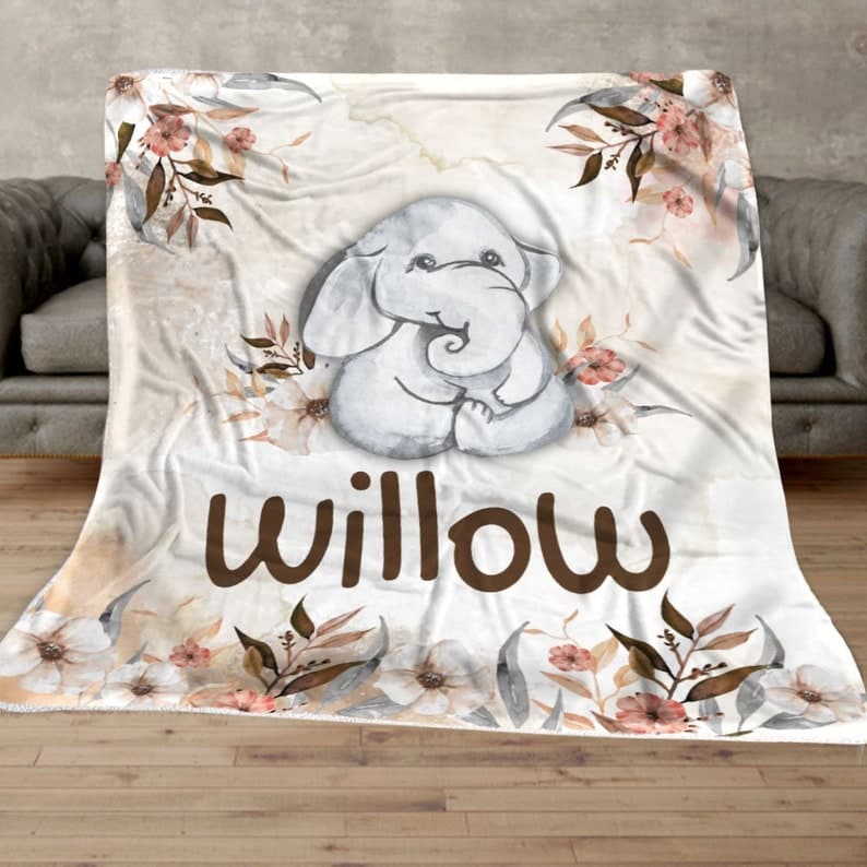 Personalized Baby Name Throw Blanket, Customized Elephant Blanket, Woven Blanket, Custom for Newborn, Grandson, Granddaughter, Daughter, Son ktclubs.com