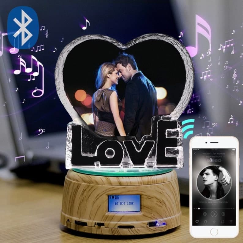 Personalized Crystal Photo Gifts Custom Picture Night Lamp Bluetooth Rotating Led Music Player Romantic Wedding Birthday Gifts ktclubs.com