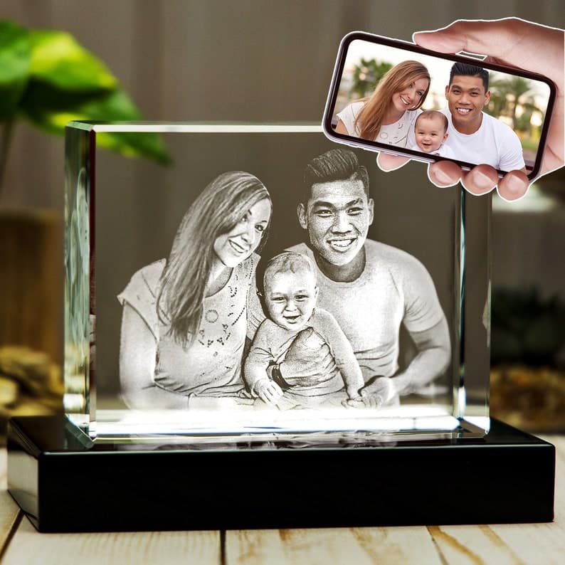Personalized Holiday Gift, Christmas Gifts for Mom, Custom Engraved Picture, Laser Etched Print, Home Decor | 3D Photo Crystal Rectangle ktclubs.com