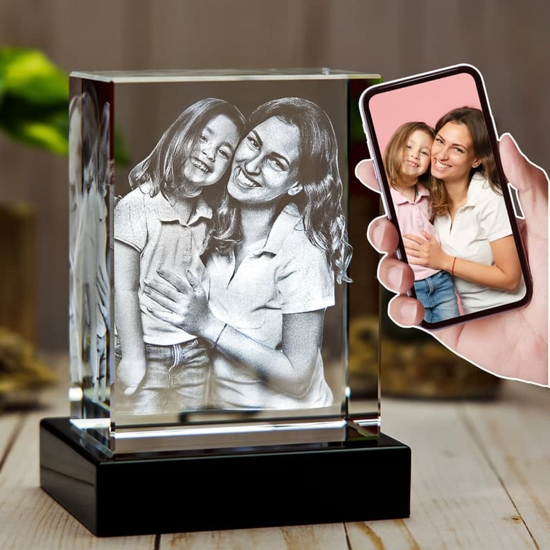 Personalized Mother's Day Gifts for Mom, Home Decor, Custom Engraved Picture, Laser Etched Print, Home Decor | 3D Photo Crystal Rectangle ktclubs.com